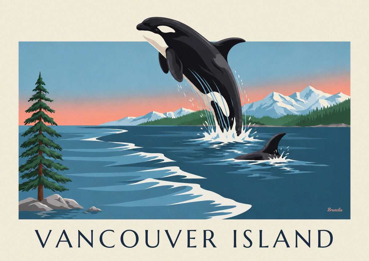 Poster Orca und Berge auf Vancouver Island in Kanada
