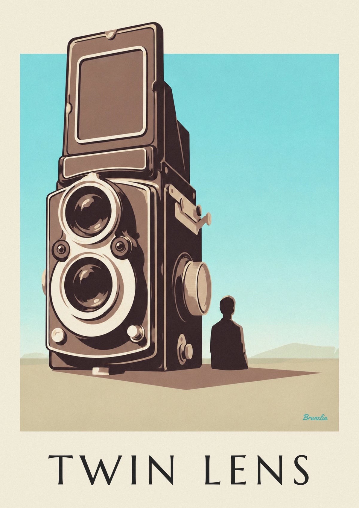 Poster riesige Twin-Lens-Kamera unter türkisfarbenem Himmel
