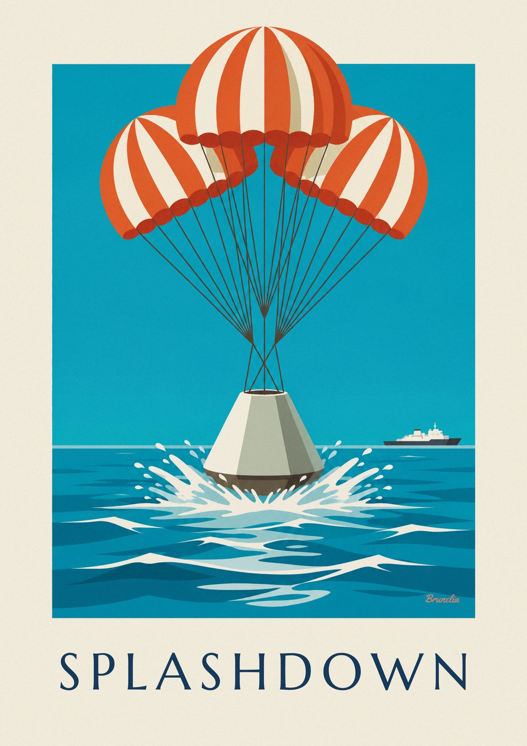 Poster Raumkapsel bei der Wasserlandung im Ozean: Detail in Nahaufnahme