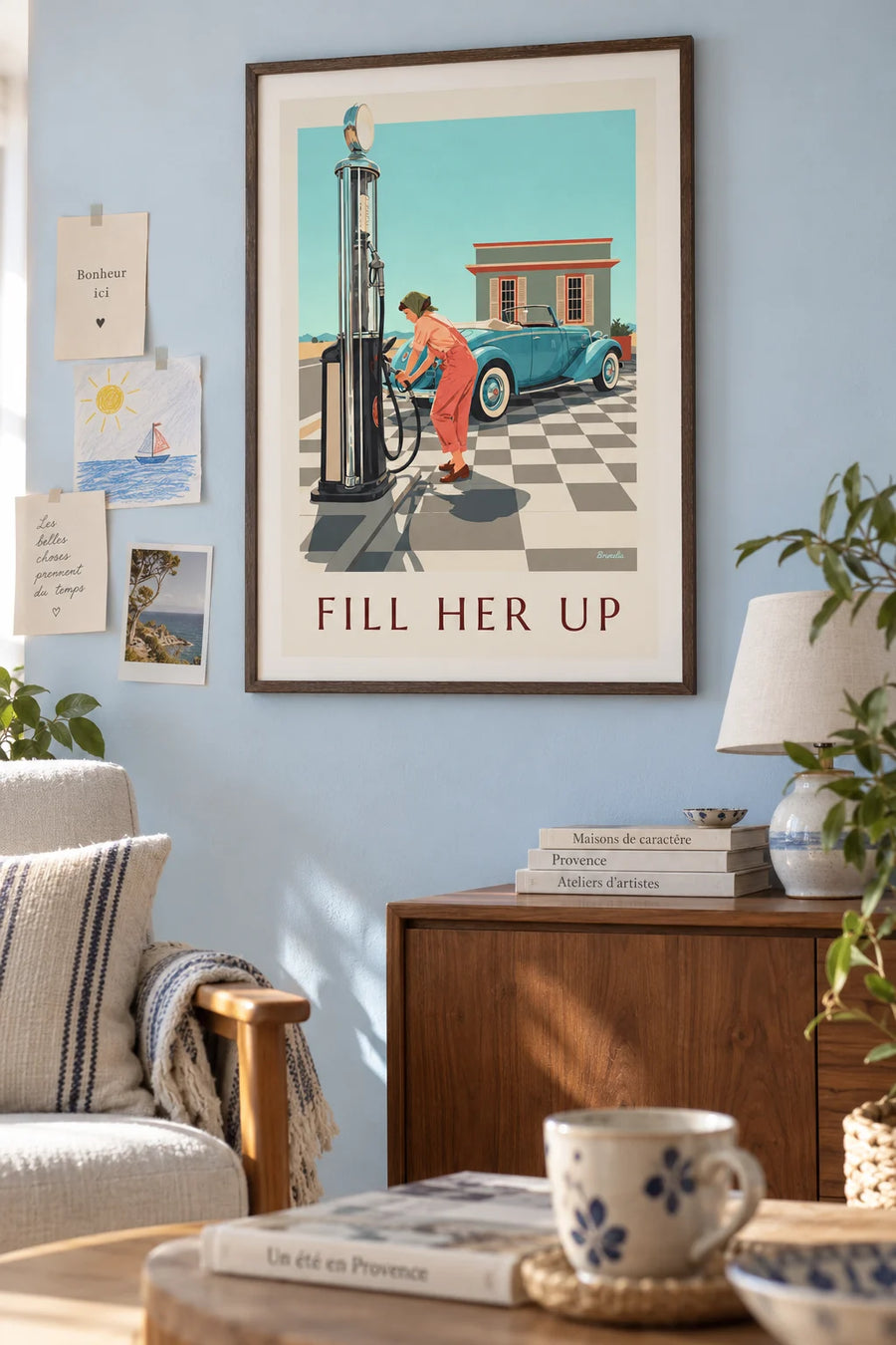 Poster Pin-up an der Tankstelle neben der Zapfsäule: gerahmt an der Wand