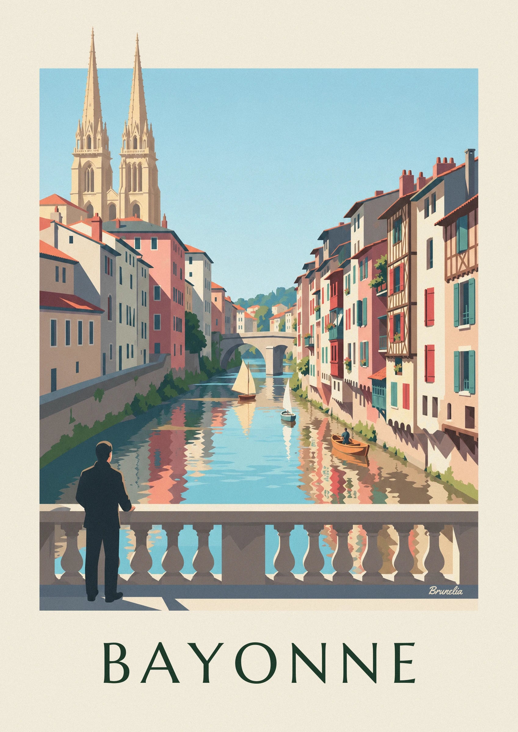 Colorful Petit Bayonne quays on the Nive poster: close-up detail