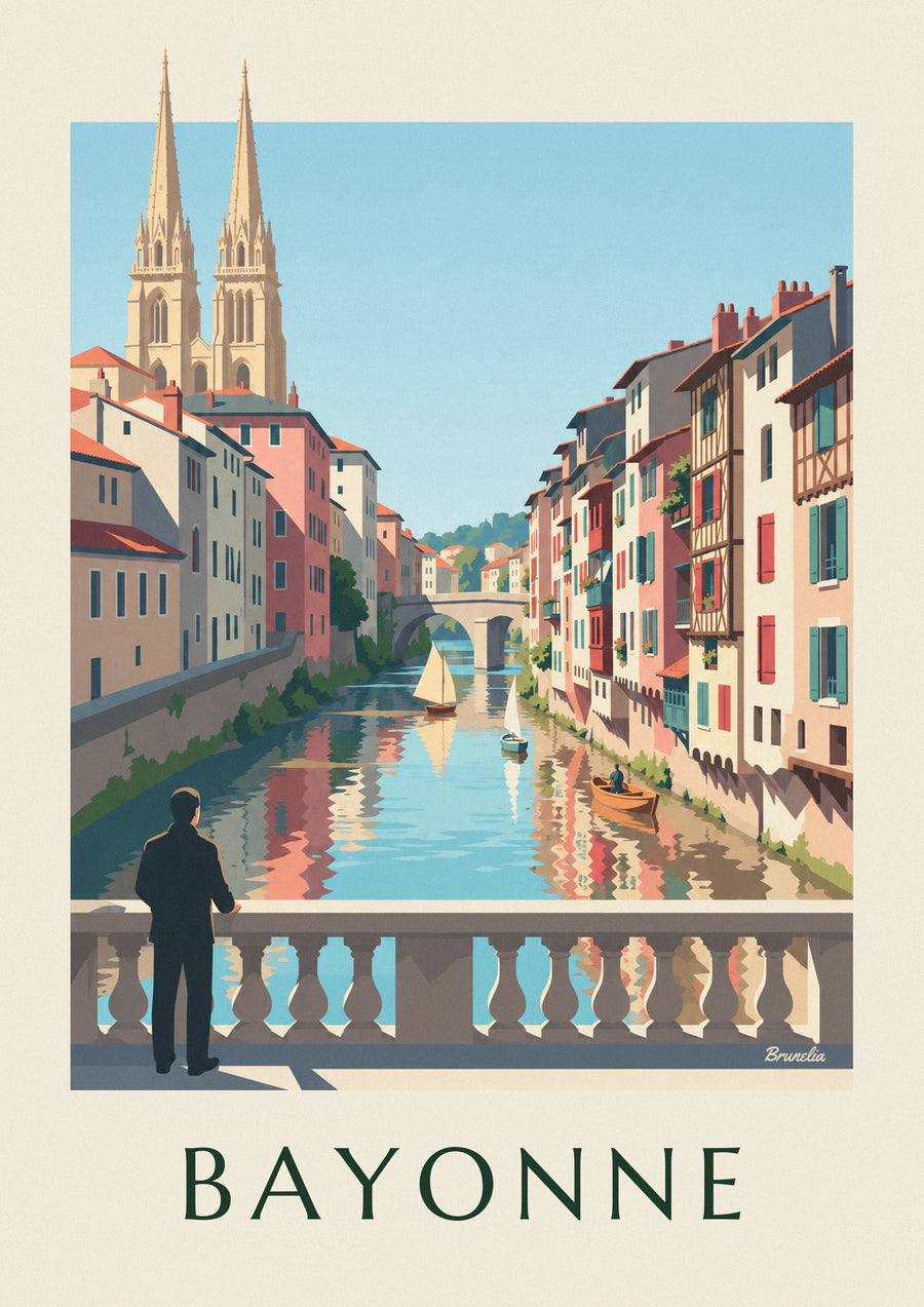 Colorful Petit Bayonne quays on the Nive poster