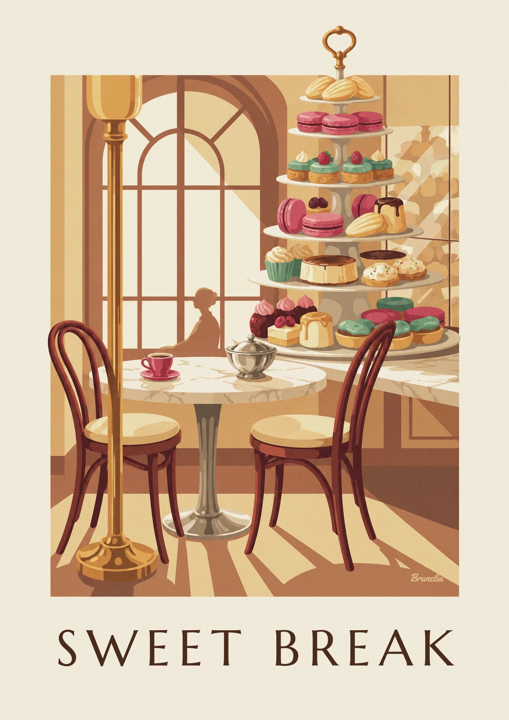 Der Etagenständer voller rosa Macarons, Kuchen und Petits Fours