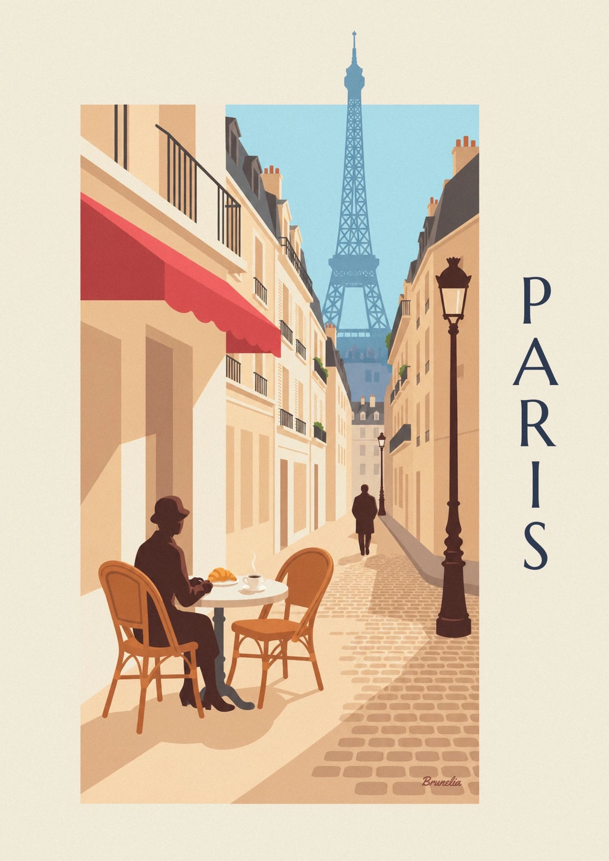 Affiche croissant et café sur une terrasse parisienne