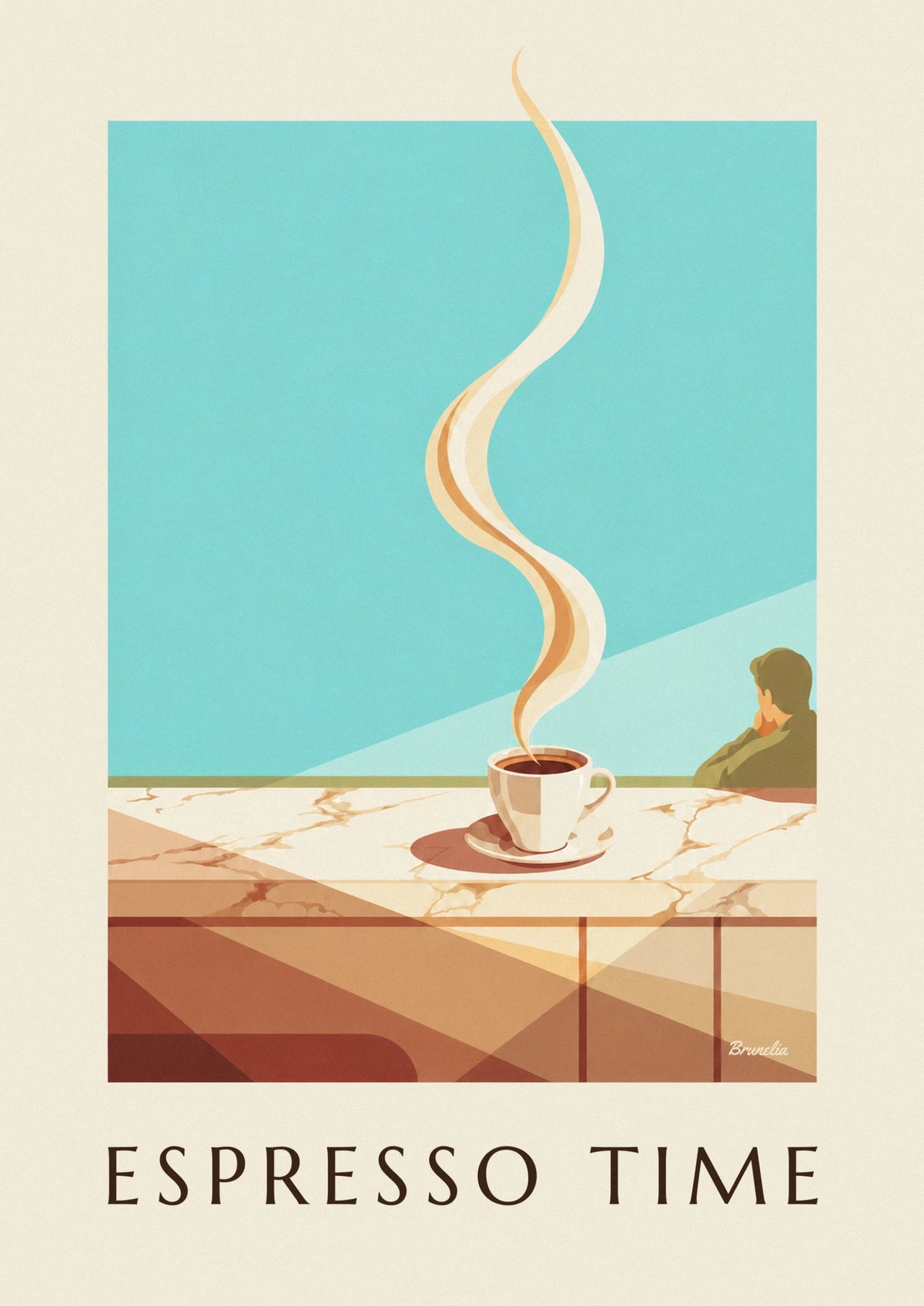 Affiche tasse d'espresso fumante sur un comptoir en marbre
