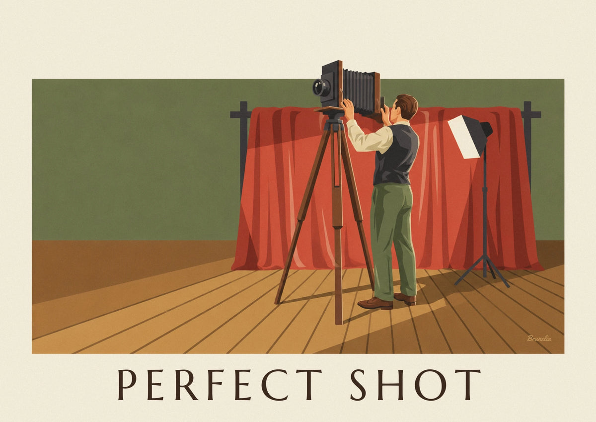 Photographer and bellows camera in the studio poster
