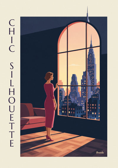 Poster Silhouette einer eleganten Frau im Etuikleid: das ganze Poster