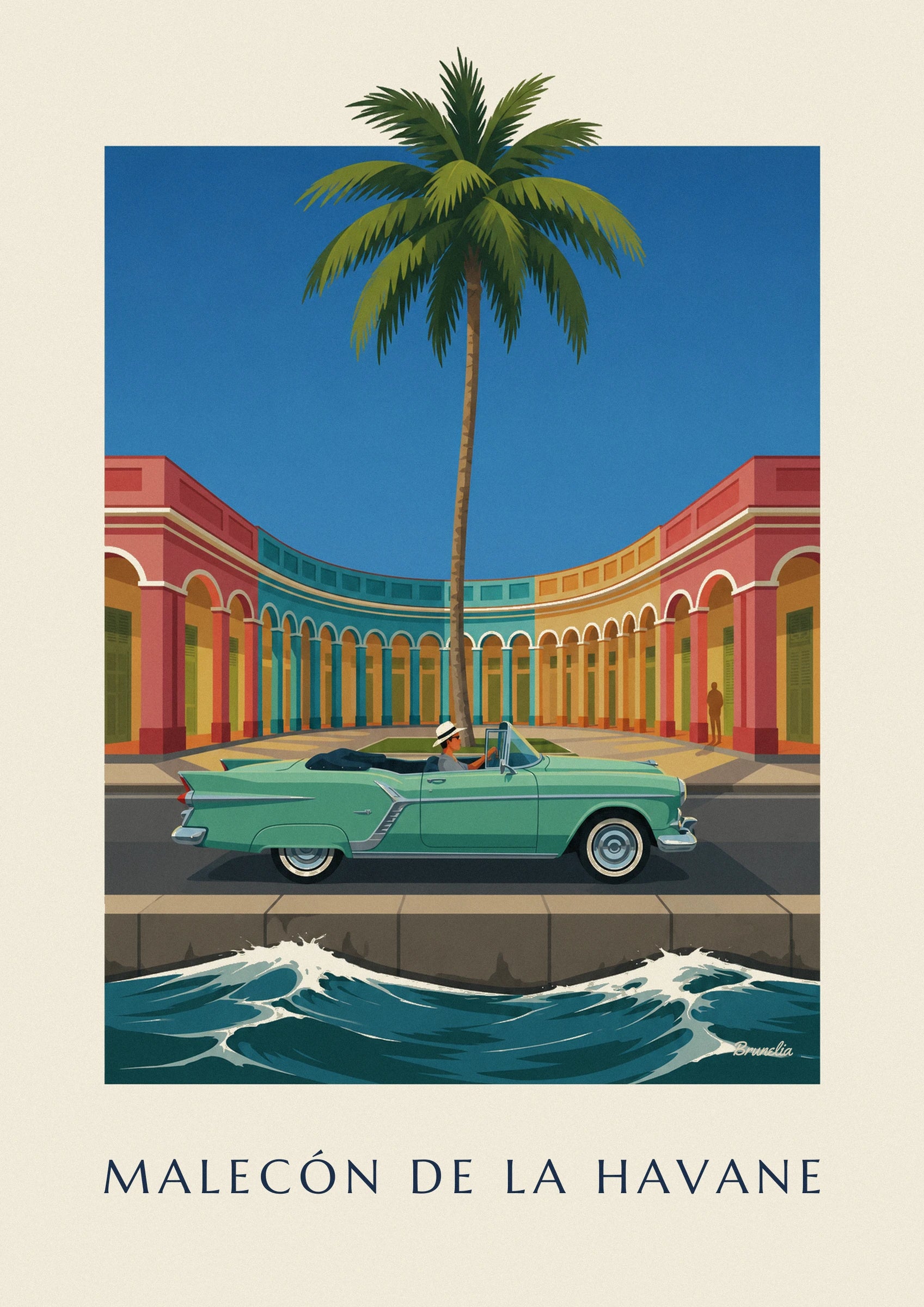 Poster mintgrünes Cabrio auf dem Malecón von Havanna: Detail in Nahaufnahme