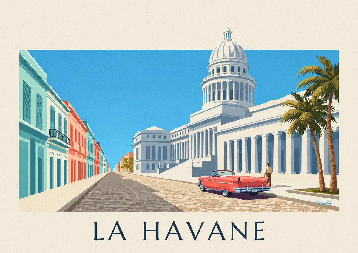 Poster Oldtimer vor dem Capitolio in Havanna