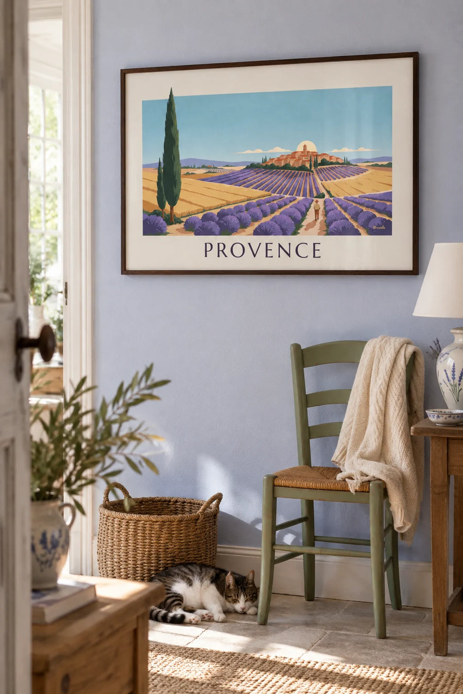 Affiche paysage provençal aux formes géométriques : encadrée au mur