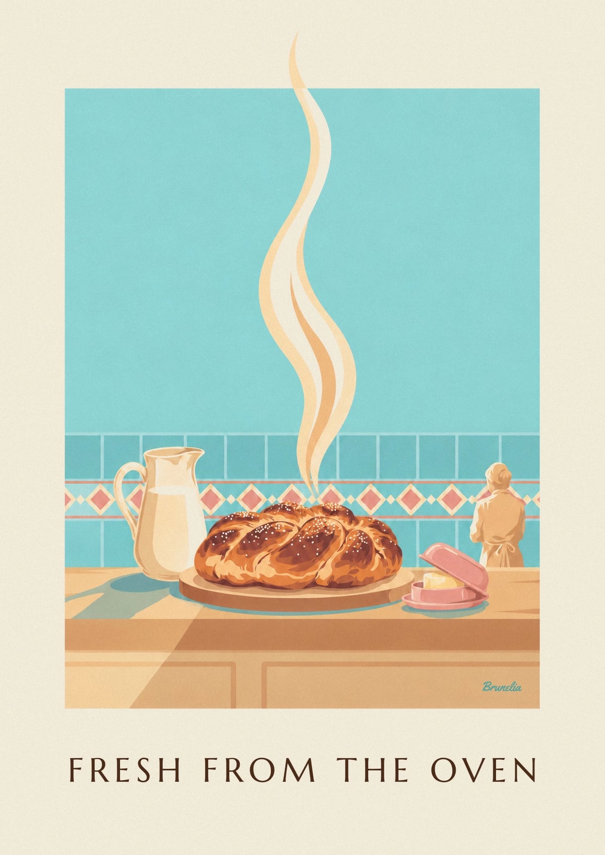 Affiche brioche tressée dorée au sucre perlé