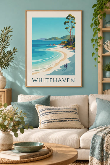 Affiche plage de Whitehaven aux Whitsundays en Australie : encadrée au mur