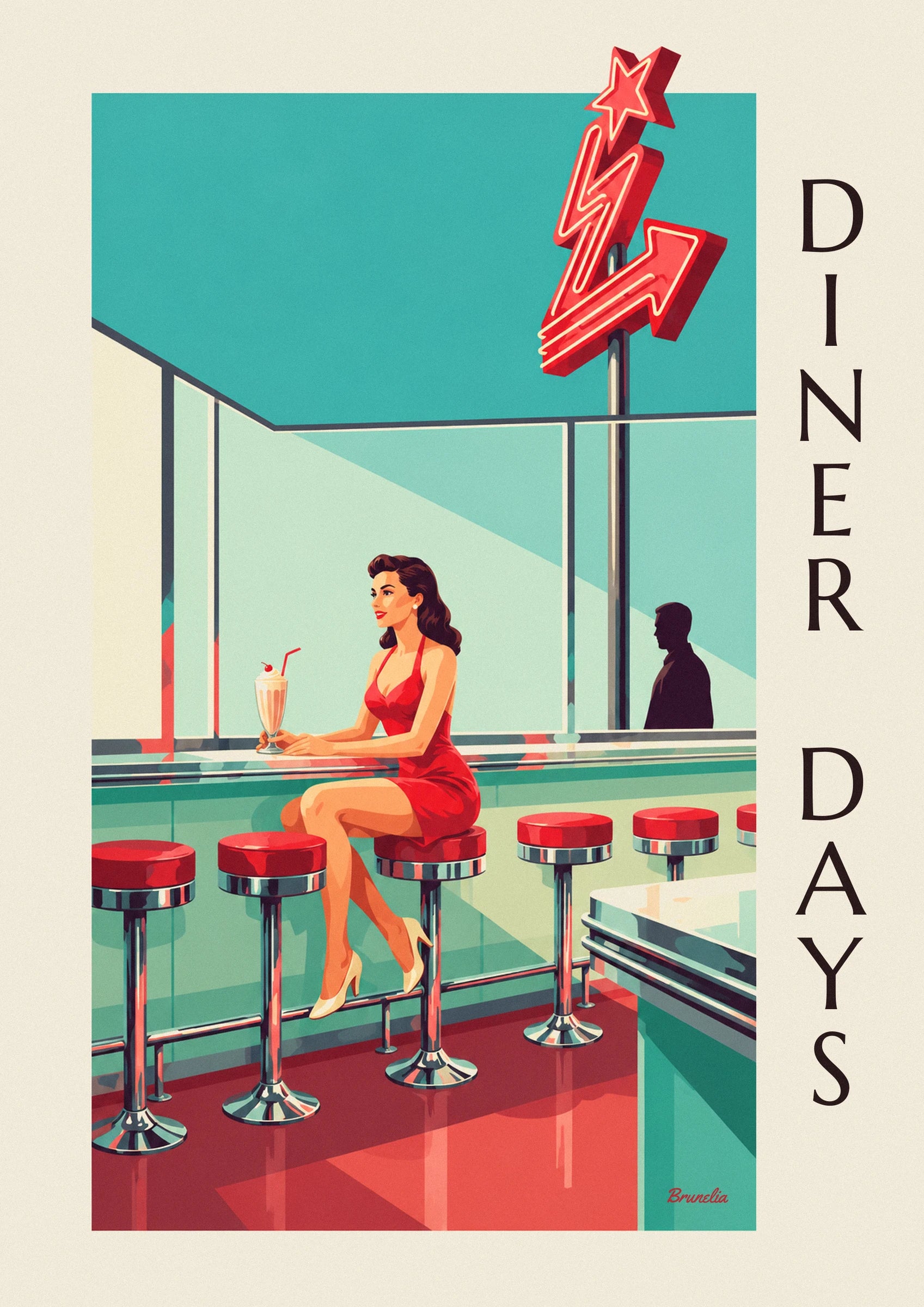 American diner counter pin-up poster: close-up detail