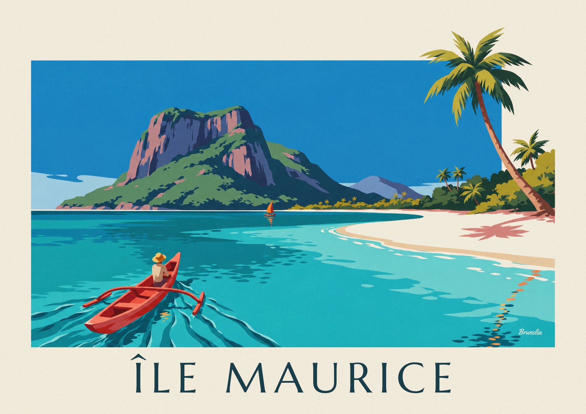 Mauritius lagoon, palm trees and Morne Brabant poster: close-up detail