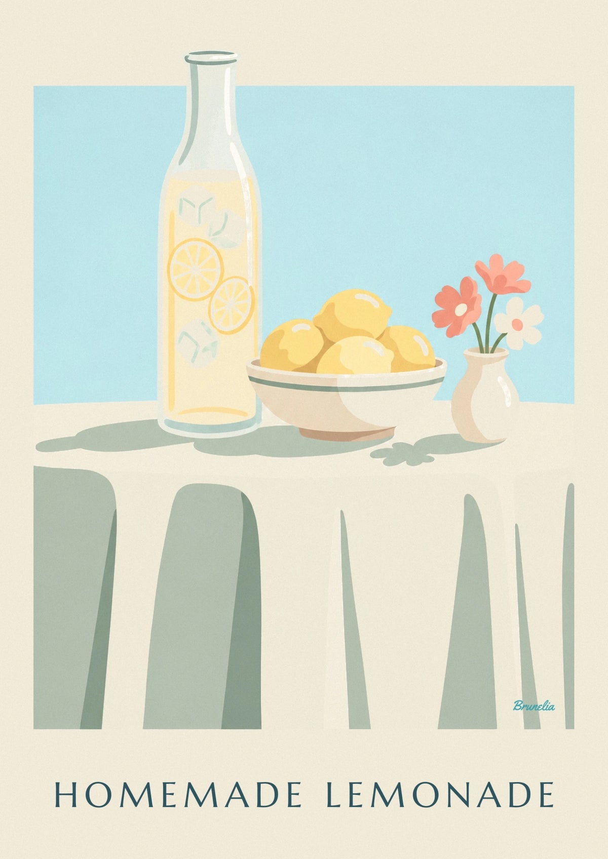 Poster Karaffe mit hausgemachter Limonade und Schale mit Zitronen