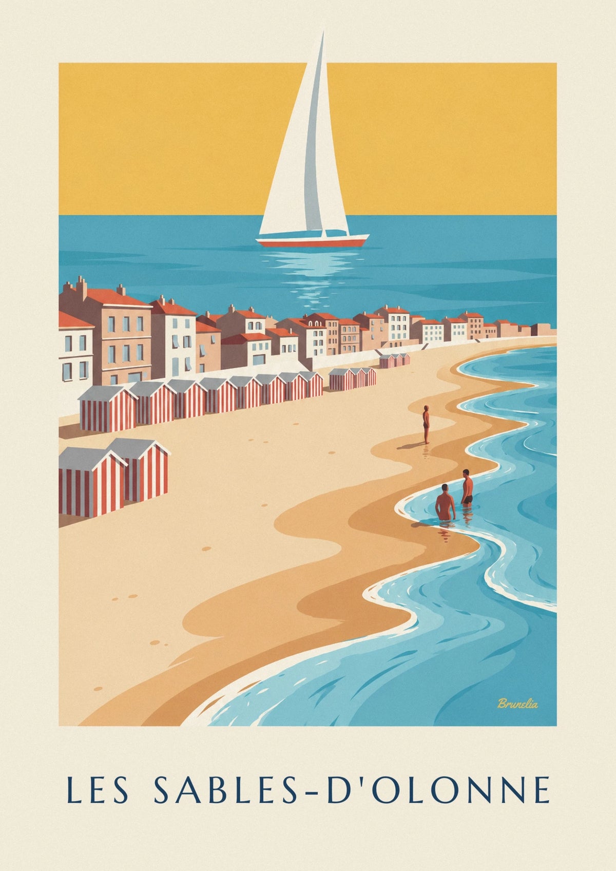 Poster Badespaß und Segelboote in Les Sables-d'Olonne
