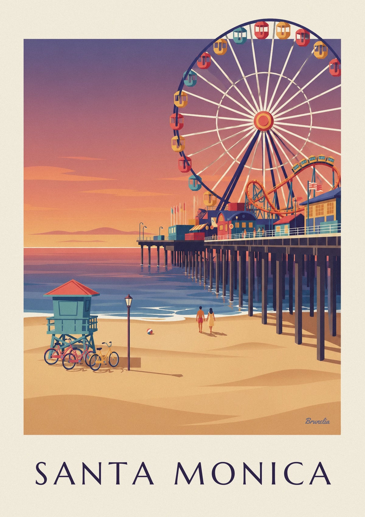 Poster Santa Monica Pier bei Sonnenuntergang