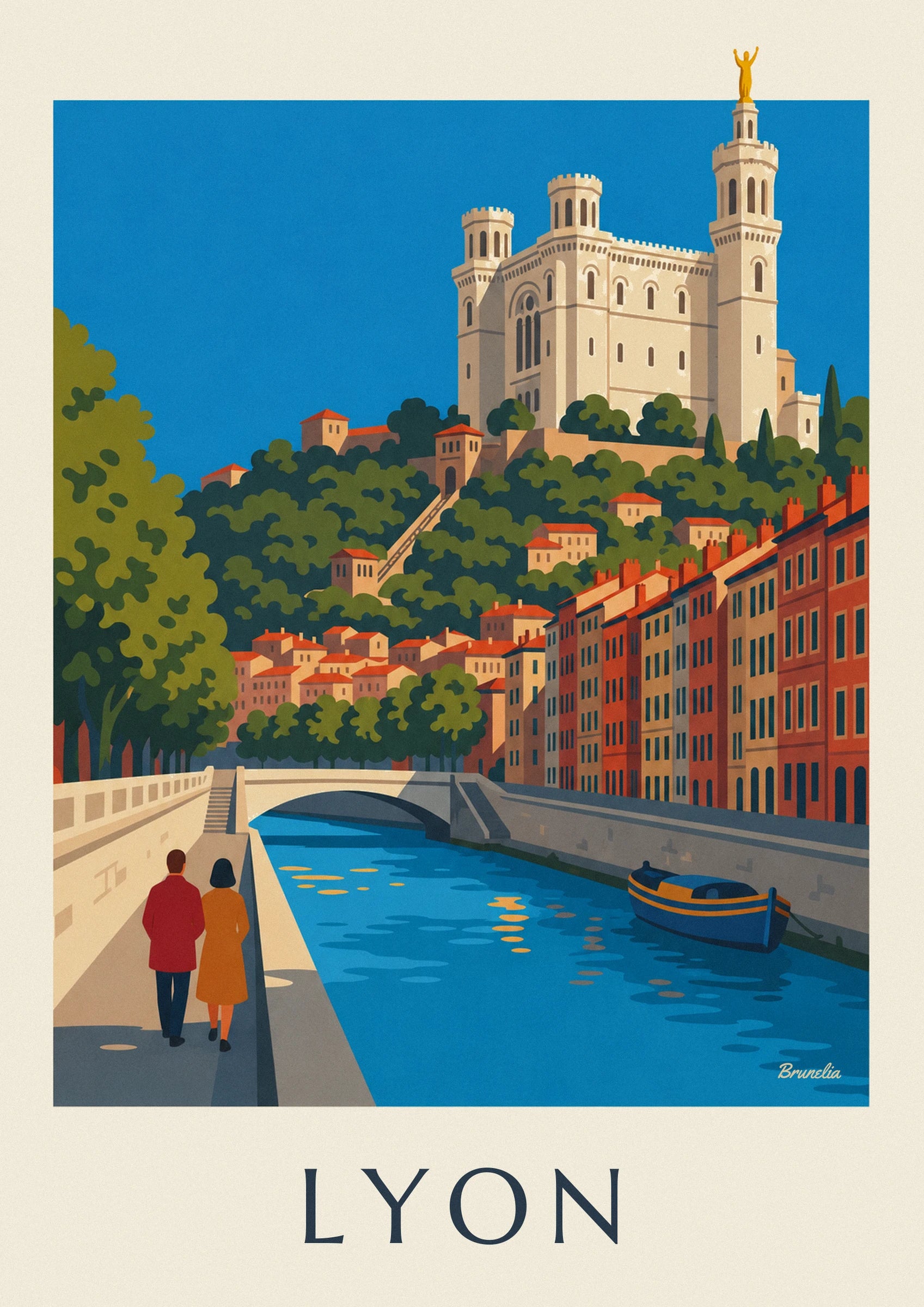 Poster Saône-Ufer und Fourvière-Standseilbahn in Lyon: Detail in Nahaufnahme