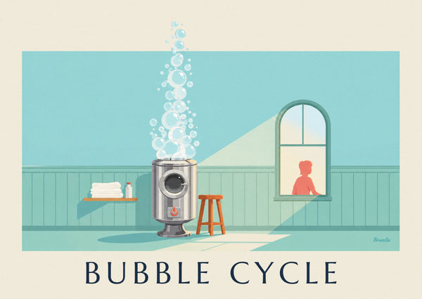 Front-loading washing machine and soap bubbles poster