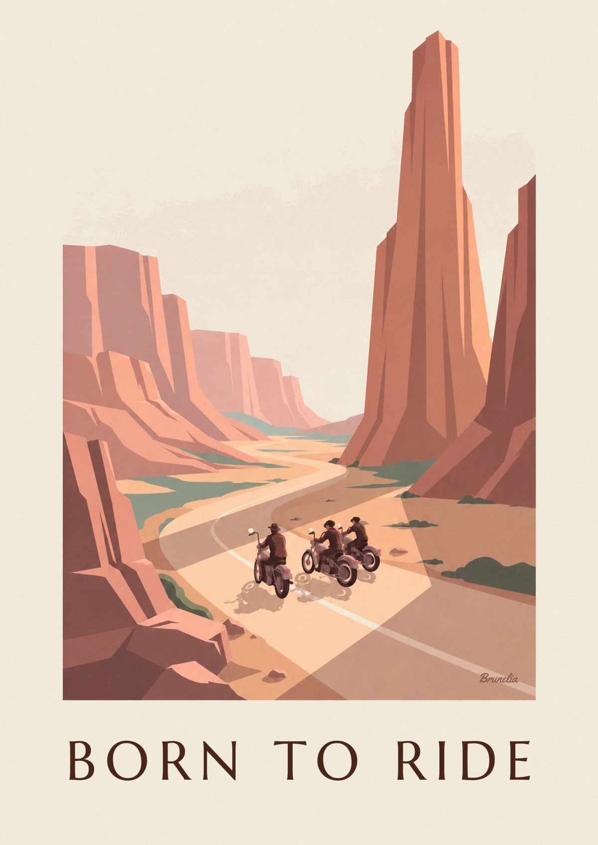 Poster 3 Biker auf Custom-Bikes auf einer Canyonstraße