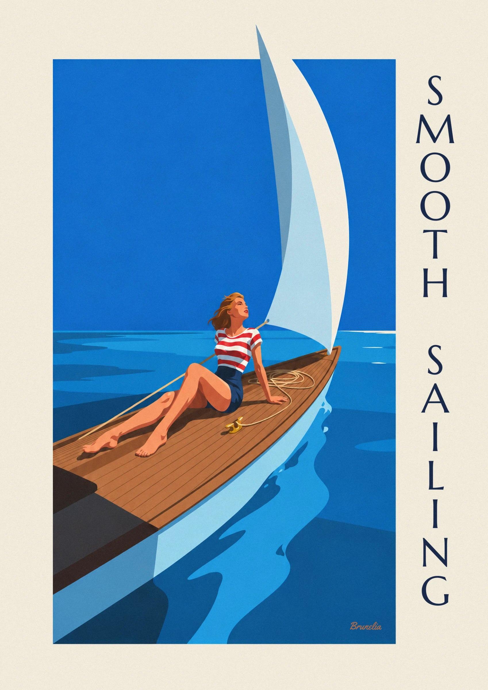 Pin-up-Poster: Pin-up auf dem Deck eines Segelboots auf hoher See: Detail in Nahaufnahme