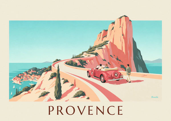 Convertible on the Route des Crêtes above Cassis poster