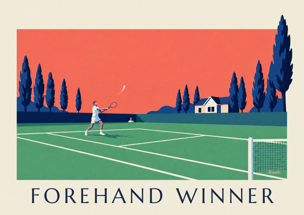 Tennis player forehand on grass court poster