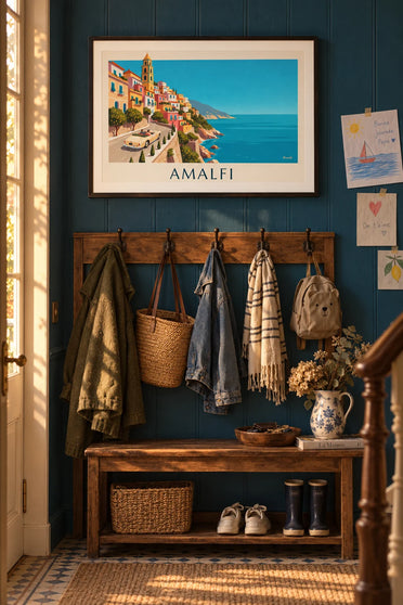 Poster Cabrio auf der Küstenstraße von Amalfi: gerahmt an der Wand