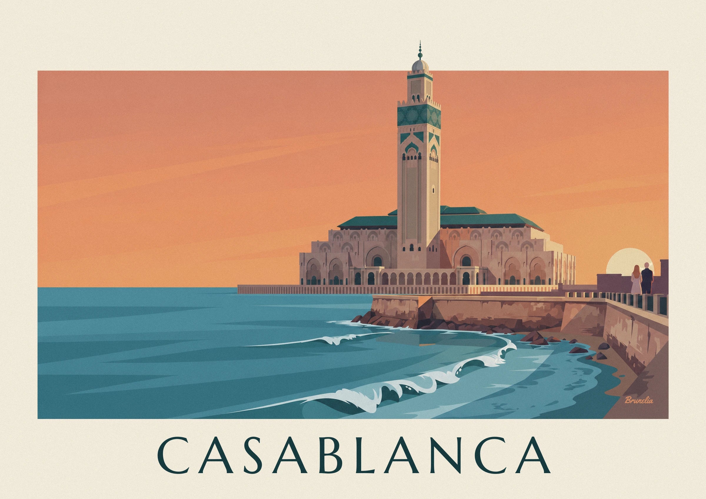 Poster Hassan-II.-Moschee am Ozean bei Sonnenuntergang: Detail in Nahaufnahme