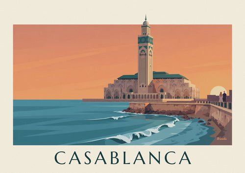 Affiche mosquée Hassan II face à l'océan au coucher du soleil : l'affiche entière