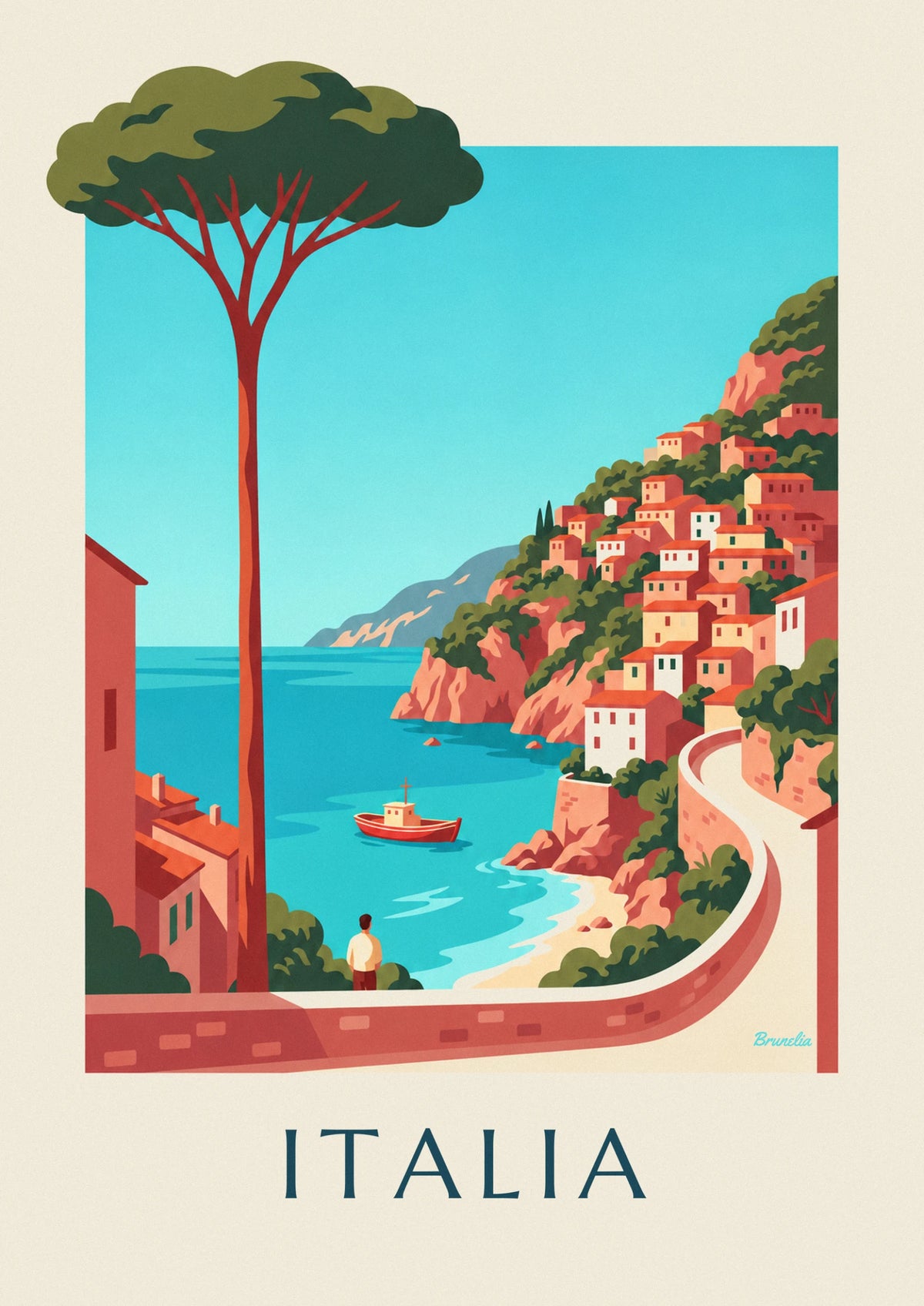 Poster italienische Küste, Pastelldörfer auf den Klippen