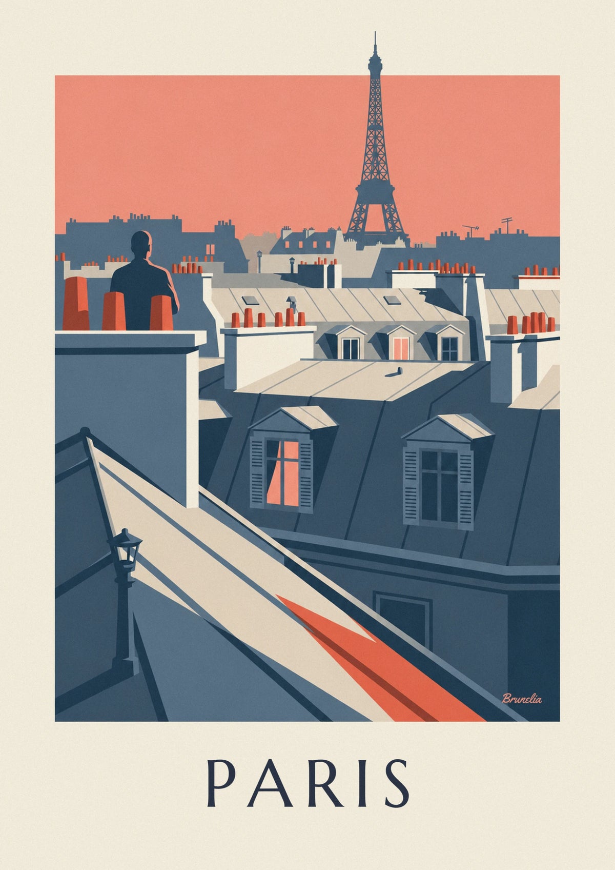 Affiche toits de zinc et cheminées de Paris au soir