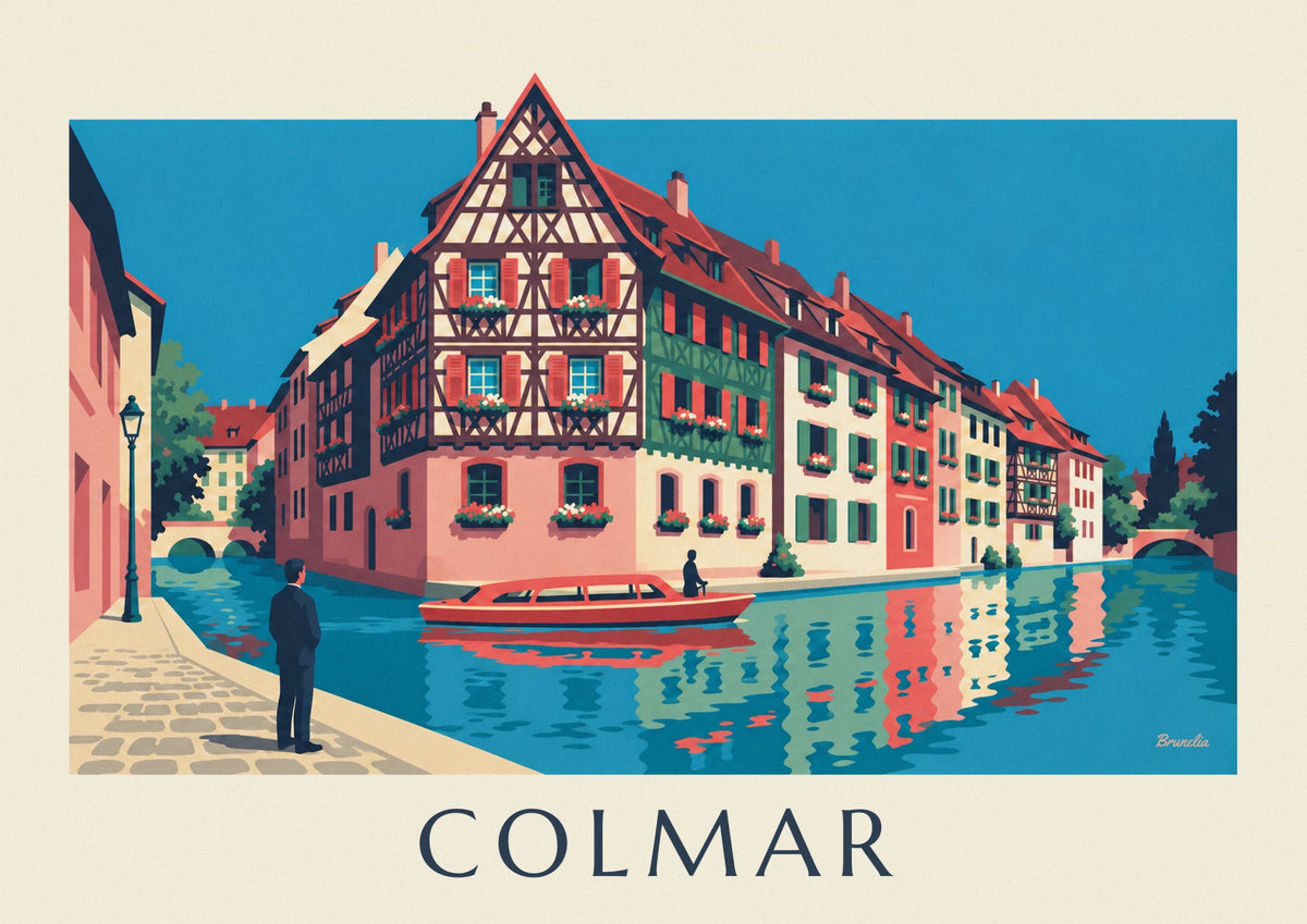 Affiche maisons à colombages au bord du canal à Colmar